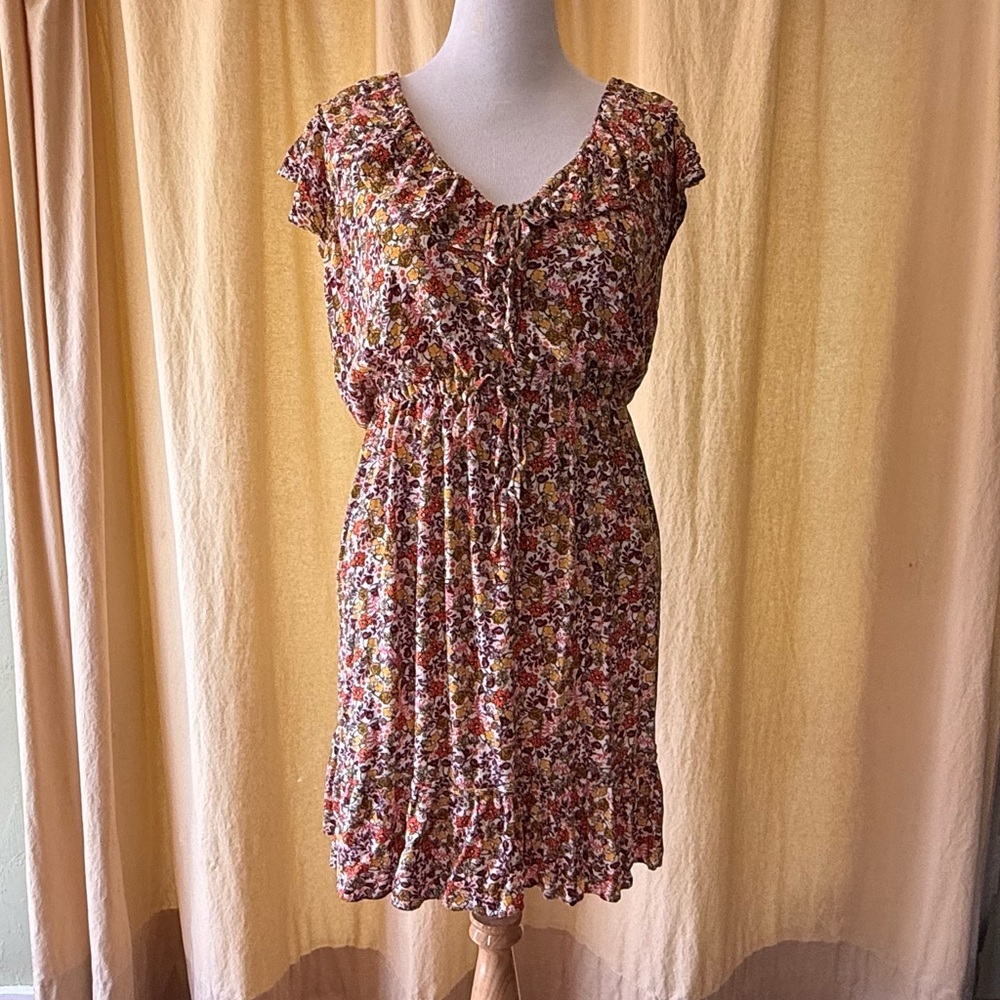 Old Navy Brown and Orange Ruffled Smocked Sundress